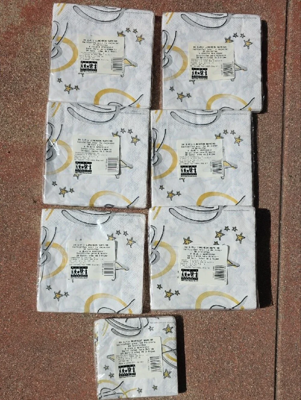 New Year Star-Print Disposable Napkins - White and Gold